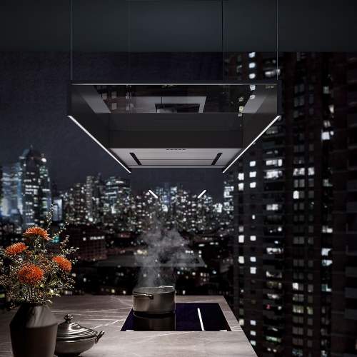 SW24 - Inselhaube Light 102624 schwarz 180cm - Frontansicht kurze Seite