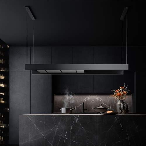 SW24 - Inselhaube Light 102624 schwarz 180cm  - Frontansicht lange Seite