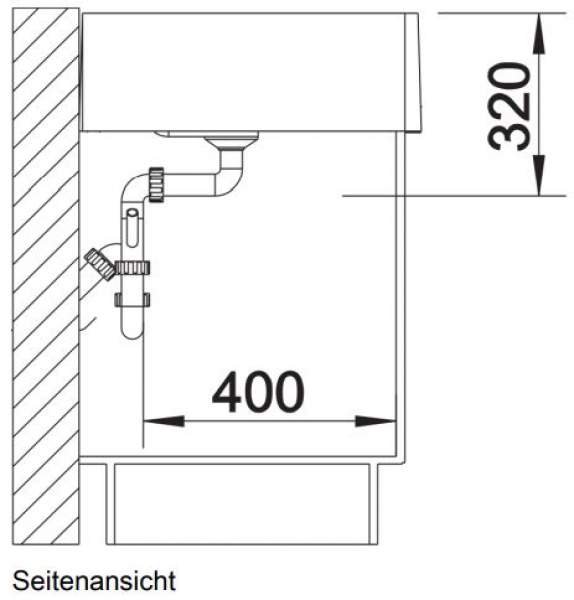 SW24 - Blanco Panor 60 kristallweiß glänzend (514486) Maßzeichnung Seitenansicht